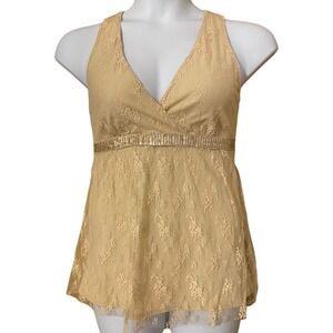 *NWT* NEW YORK & COMPANY beige lace overlay wrap style tank w/ sequins medium